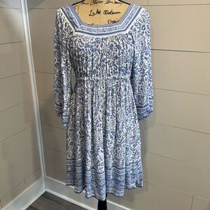 J Gee Bohemian Blue White Midi Dress -  Small